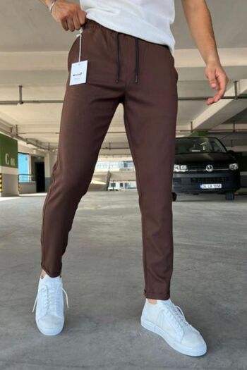 hello7 Ανδρικό καφέ Jogger παντελόνι με διπλό πόδι Άνετο και κομψό καθημερινό στυλ