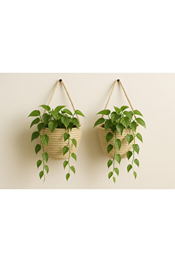 ÖRGÜM Basket Decorative Mini 2-Piece Flower Pot 12X10 cm Plants and Hangers Not Included