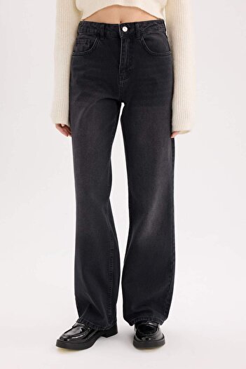 DeFacto Straight Wide High Waist Long Jeans Washed Pants E3181Ax25Sp