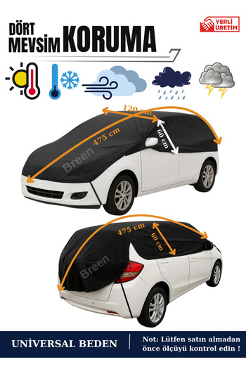 Breen Black Half Car Tarpaulin, Protects from Rain and Sun, Anti-Dust and Dirt, Anti-Icing