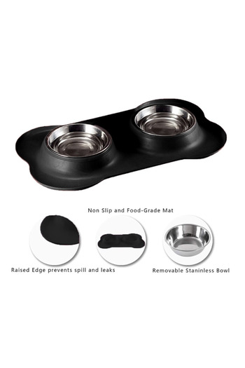 OEM Set of 2 bowls for dogs and cats, stainless steel & silicone, non-slip, protects the floor