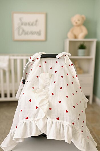 minoshes 100% Cotton Muslin Red Heart Stroller Cover