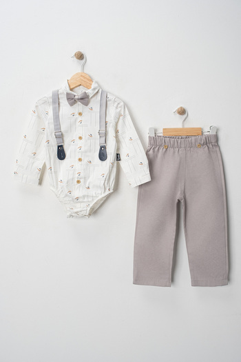 tinytrends Edin Baby Boy Patterned Bodysuit Shirt Pants Salopet Suit Eid