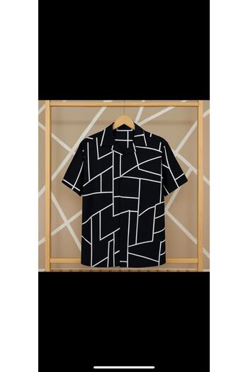 MCZ Black Color Broken Line Apaş Collar Large Size Men's Shirt