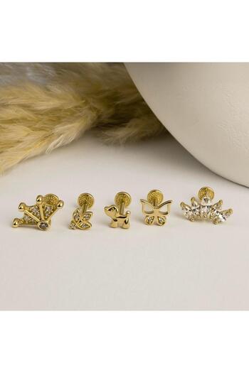 Dianora Piercing 14 Ayar Altın 5 Markiz Taşlı Minimal Tragus Piercing