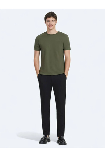 Kip Khaki Plain Crew Neck 100% Cotton T-Shirt