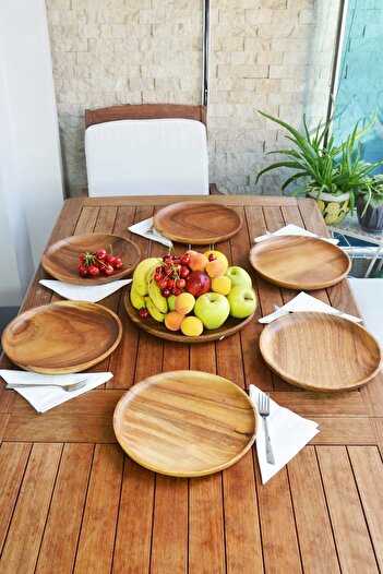 Akasya Home Arlin - Acacia 7 Piece Round Cake Presentation