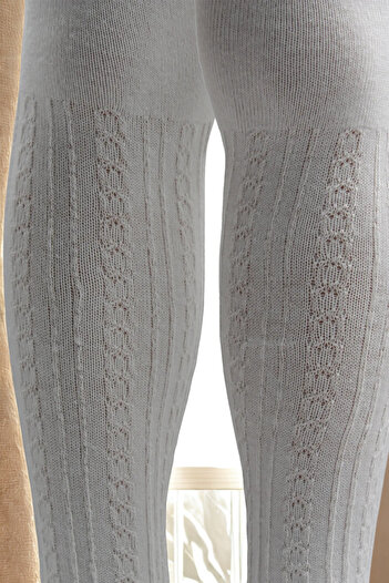 KARDEŞLER ÇORAP Cream Colored Girl's Chain Patterned Cotton Pantyhose