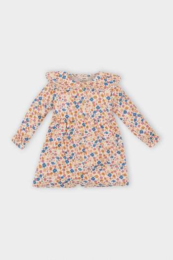 DeFacto Long Sleeve Floral Print Ruffle Collar Baby Girl Twill Dress - D5962A524Wn