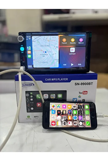 SUNASK شريط تلقائي Sn-9900bt مقاس 7 بوصات مع Carplay - بلوتوث، MP5، MP3، كاميرا وقوف السيارات USB مزدوجة