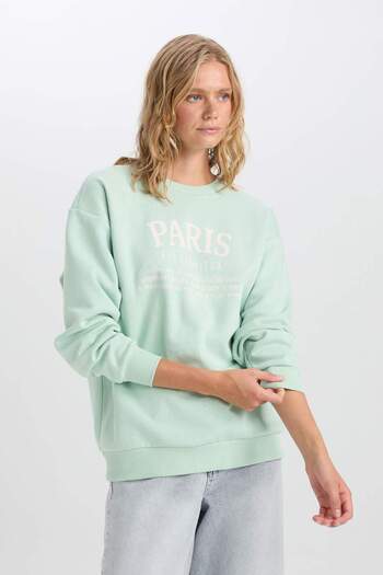 DeFacto Oversize Wide Fit Crew Neck Παχύ φούτερ με στάμπα D9804AX24WN