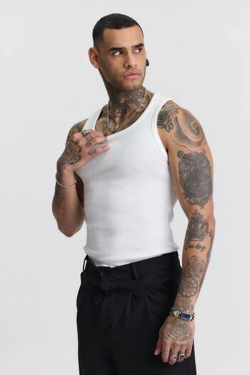 İLKCET MODA Ribbed Slim Fit White Flexible Men's Sports Singlet