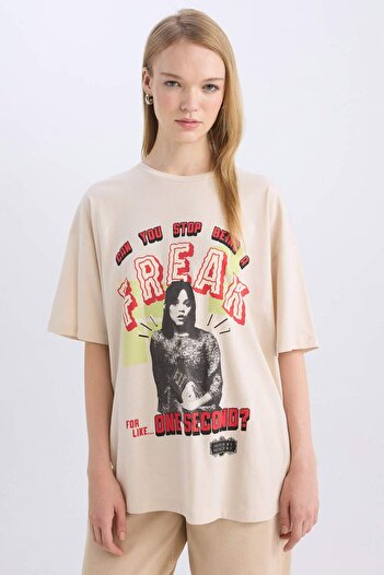 DeFacto Coool Beetlejuice Oversize Φαρδύ μπλουζάκι με στάμπα με κοντό μανίκι D8372AX24AU