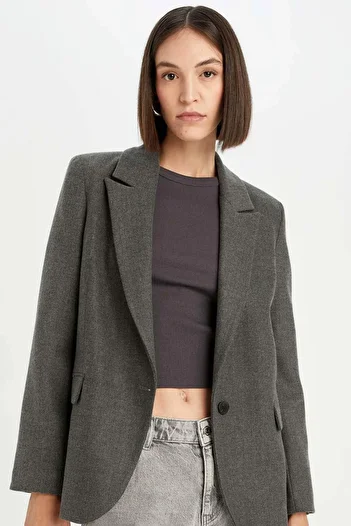 DeFacto Wide Fit - Straight Cut Basic Blazer Jacket, Button Collar D5869Ax24Au