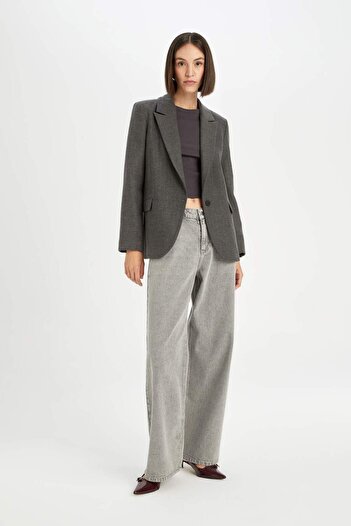 DeFacto Wide Fit - Straight Cut Basic Blazer Jacket, Button Collar D5869Ax24Au