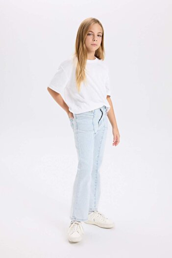 DeFacto Pantaloni de blugi pentru fete, pentru școală, cu buzunare, cu picioare spaniole D3523A824WN