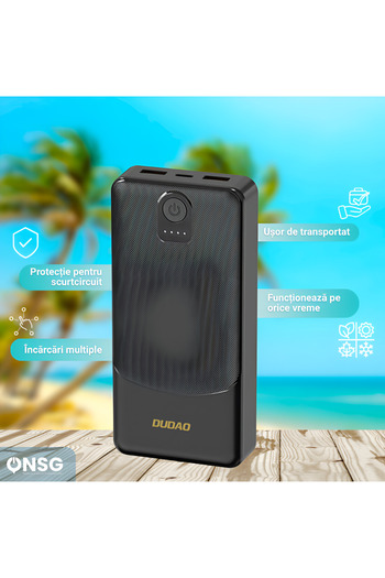 DUDAO Powerbank 20000mah, Dual Charging 2 X Usb-a 5v 2a, Max Power 10w, Black