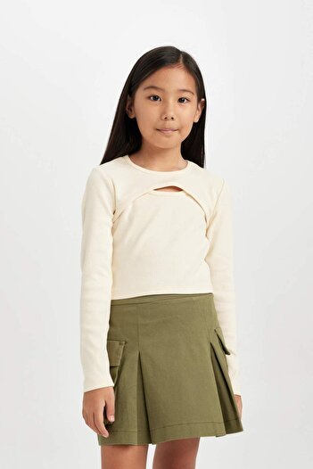 DeFacto Girls Slim Fit Slim Fit Crew Neck Ribbed Camisole Long Sleeve T-Shirt D0705A824Au
