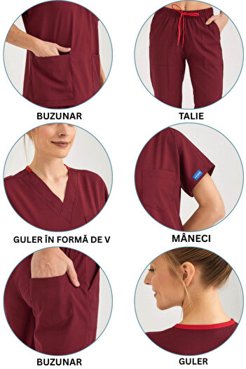 Pozitif Üniforma Tricou pentru asistentă din Lycra Burgundy Partea de jos a superioară Costum chirurgical Scrubs Uniforme Tricou chirurgical