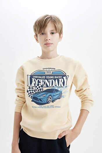 DeFacto Boy's Crew Neck Printed Thick Sweatshirt D3051A824Wn