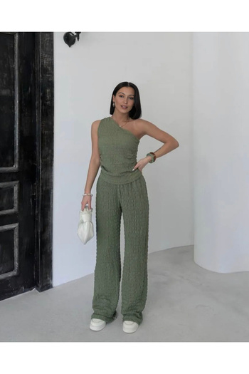 GRİMALDİ One Shoulder Black Seersucker Fabric Suit