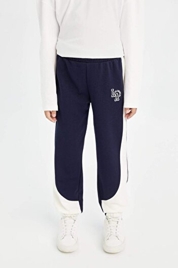 DeFacto Kız Çocuk Baskılı Beli Paçası Lastikli Lacivert Jogger Eşofman Altı D0735A824AU
