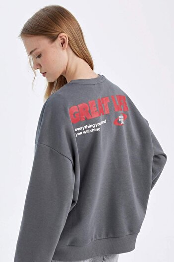 DeFacto Loose Fit Crew Neck Back Printed Thick Sweatshirt D6565Ax24Wn