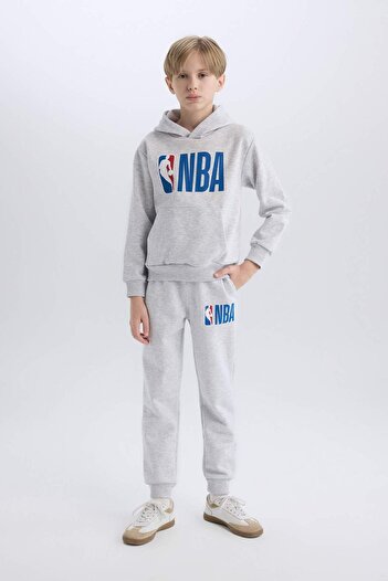 DeFacto Boys Nba Wordmark Gray Jogger Sweatpants with Elastic Waist and Pockets D4259A824Wn
