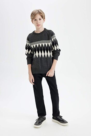 DeFacto Boy's Crew Neck Argyle Patterned Sweater C3138A824Cw