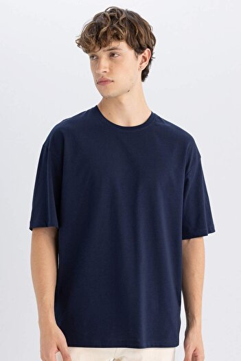 DeFacto 100% Cotton Boxy Fit Crew Neck Short Sleeve Basic Plain T-Shirt E0226Ax24Au