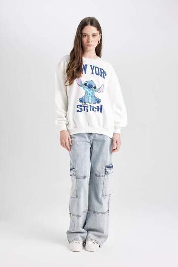 DeFacto Disney Lilo & Stitch Rundhalsausschnitt bedrucktes Oversize-Sweatshirt – D4812ax24wn