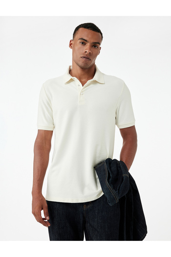 Koton Regular Fit Short Sleeve Polo Neck T-Shirt with Snap Button Detail