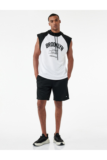 Koton Printed Color Contrast Hooded Sleeveless Sports Singlet