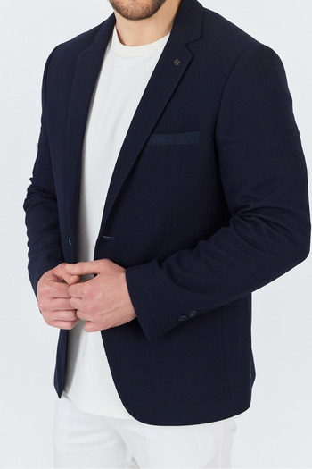 Frappoli Vorteks Men's Dark Navy Blue Lycra Flexible Fabric Slim Fit Sports Blazer Jacket