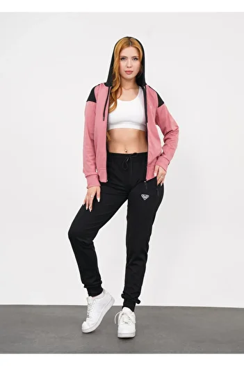 LF LAST FASHION Σετ γυναικεία αθλητική φόρμα με κουκούλα 2 τεμαχίων Dusty Rose