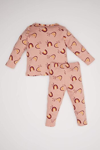 DeFacto Kız Bebek Gökkuşağı Baskılı Uzun Kollu Fitilli Kaşkorse 2'li Pijama Takımı D6801a5ns