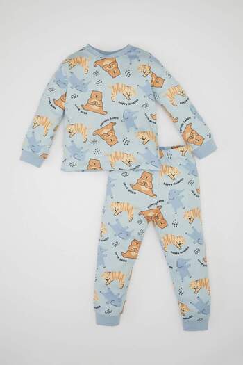 DeFacto Baby Boy Pajamas Set Bear Printed Long Sleeve Top Long Bottom D3427A524Wn
