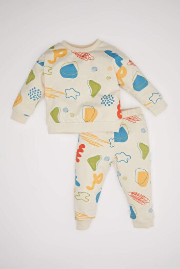 DeFacto Baby Boy Patterned Seasonal Sweatshirt Tracksuit Top and Bottom Set D5822A5Ns