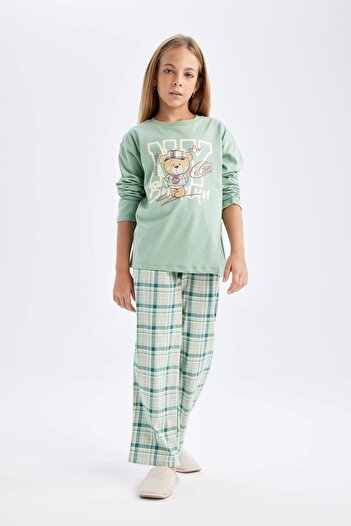 DeFacto Girls Pajamas Set Bear Printed Long Sleeve Top Long Bottom D3723A824Au