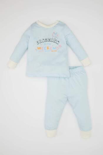 DeFacto Baby Girl 4-Piece Pajama Set Combed Cotton Printed Long Sleeve Top Elastic Waist Long Bottom D3632A524Wn