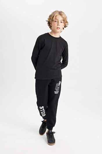 DeFacto Jungen Nba Chicago Bulls Schwarze dicke Jogger-Jogginghose mit elastischem Bund und Taschen D3141a824au