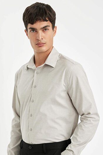 DeFacto Modern Fit Modern Cut Poplin Solid Cotton Blend Long Sleeve Shirt 3173851