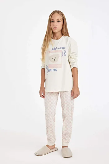DeFacto Girl's Pajama Set Bear Printed Long Sleeve Top Long Bottom 3166544