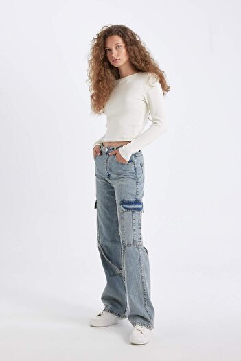 DeFacto High Waist Washed Long Jeans - Wide Leg Cargo Pants 25K 801005122