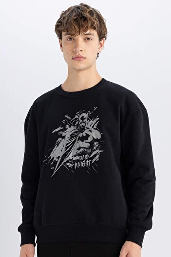 DeFacto Batman Boxy Fit Bisiklet Yaka Baskılı Kalın Sweatshirt C6531AX24AU