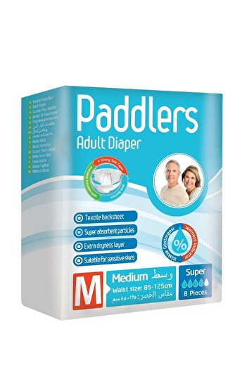 Paddlers Adult Patient Tape Diaper Medium 8 Pieces