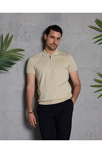ANTHONY JACKSON Erkek Fit Fermuarlı Triko Polo Tişört Stefano
