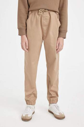 DeFacto Erkek Çocuk Beli Bağcıklı Lastikli Paça Cepli Basic Düz Jogger Gabardin Pantolon A9395A824WN