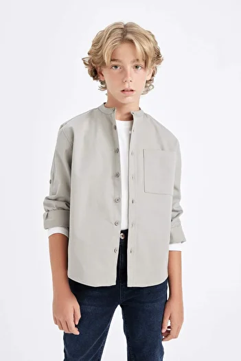DeFacto Boy Oversize Wide Fit Stand Collar Twill Long Sleeve Shirt C7524A824Au