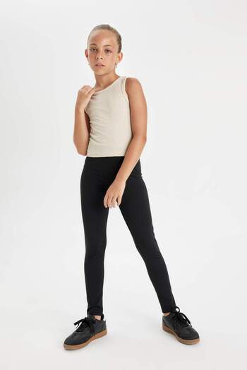 DeFacto Girl's Standard Size Black Basic Plain Leggings D4068A824Wn